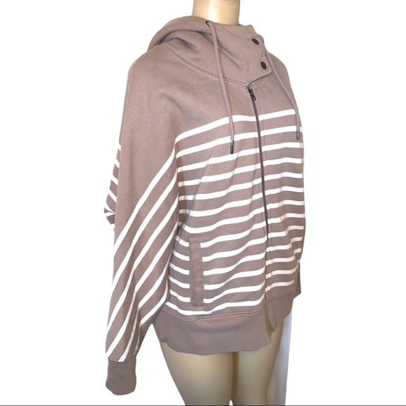 GAP Plush Tan Brown Striped Hooded Sweatshirt Jacket - Picture 7 of 7